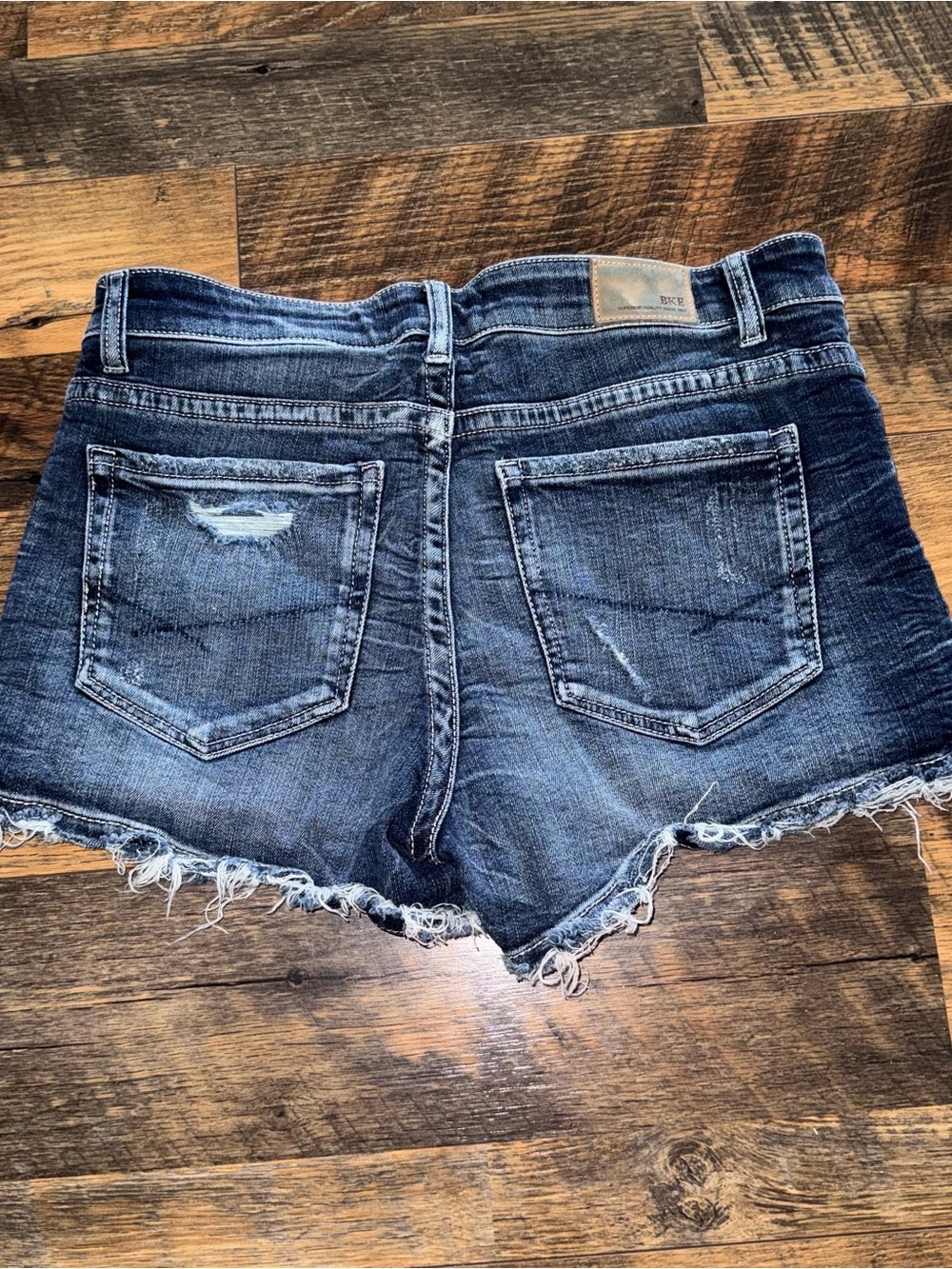 BKE Women's Distressed Blue Denim Shorts - Picture 2 of 4